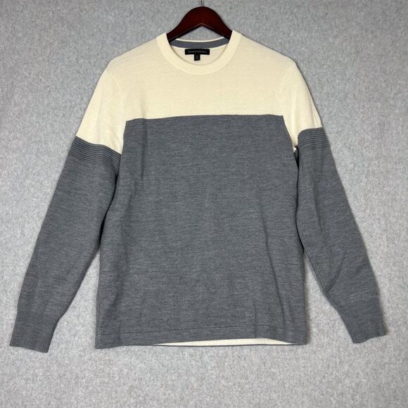 Banana Republic Other - Banana Republic Sweater Men's Size M Grey Color Block Merino Wool Blend Crewneck
